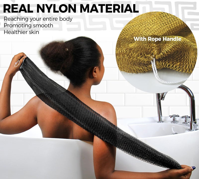 RelaxScene African Net Sponge Black and AntiGolden - 2 Pieces Authentic African Bath Sponges with Knots - Exfoliating Body Scrubber for Men - Back Scrub Exfoliator for Shower Bathroom Accessories - Image 3